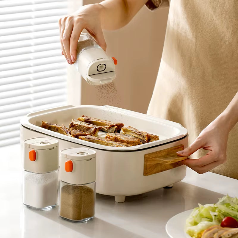 180Ml Multi-Functional Quantitative Seasoning Pot, Press-Type Glass Seasoning Bottle, Kitchen Salt Jar, Spice & Pepper Shakers